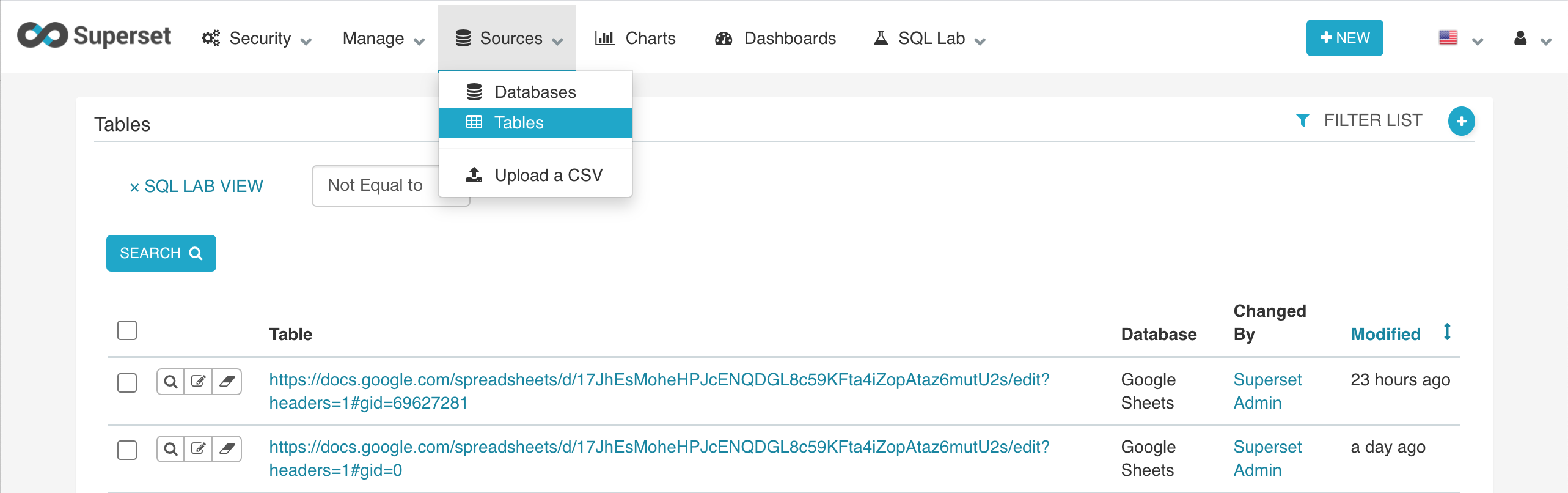 Superset Table Superset table