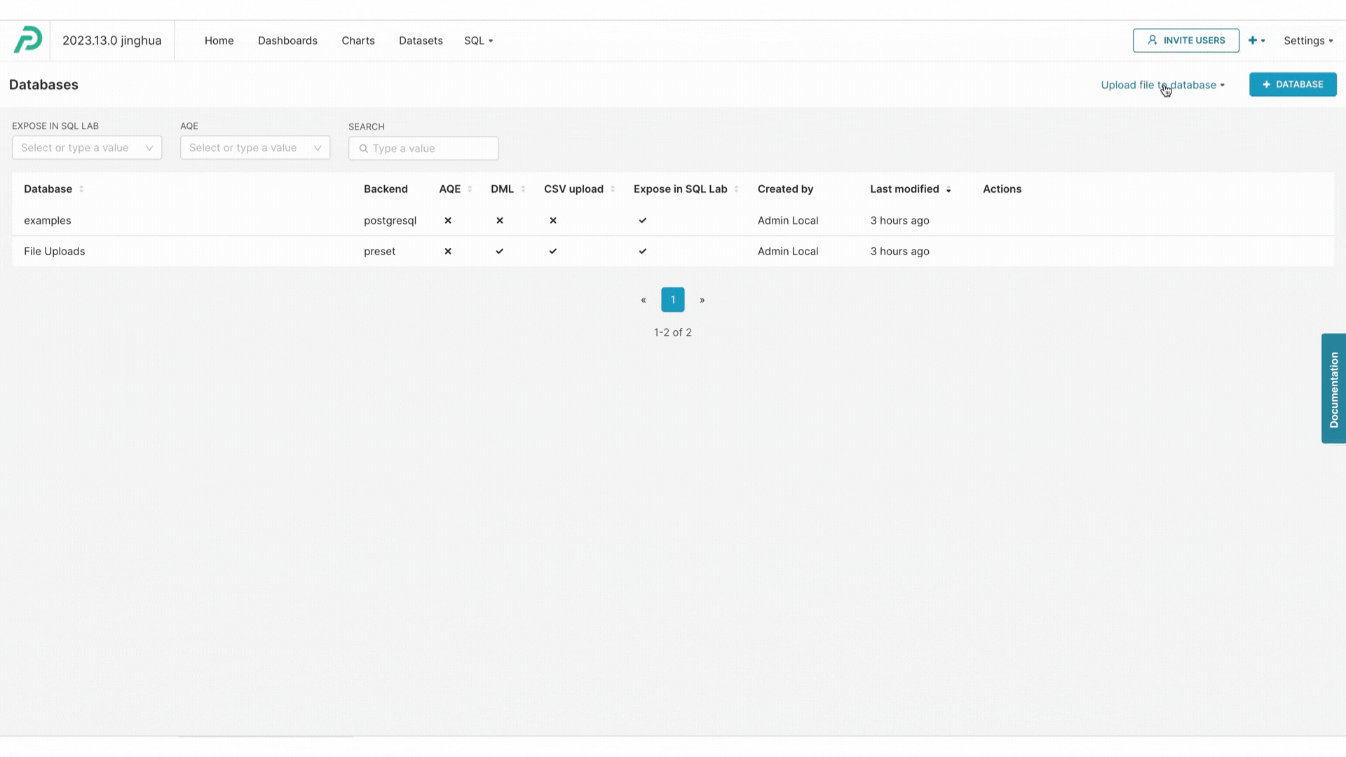 CSV file upload without database connection in Superset and Preset