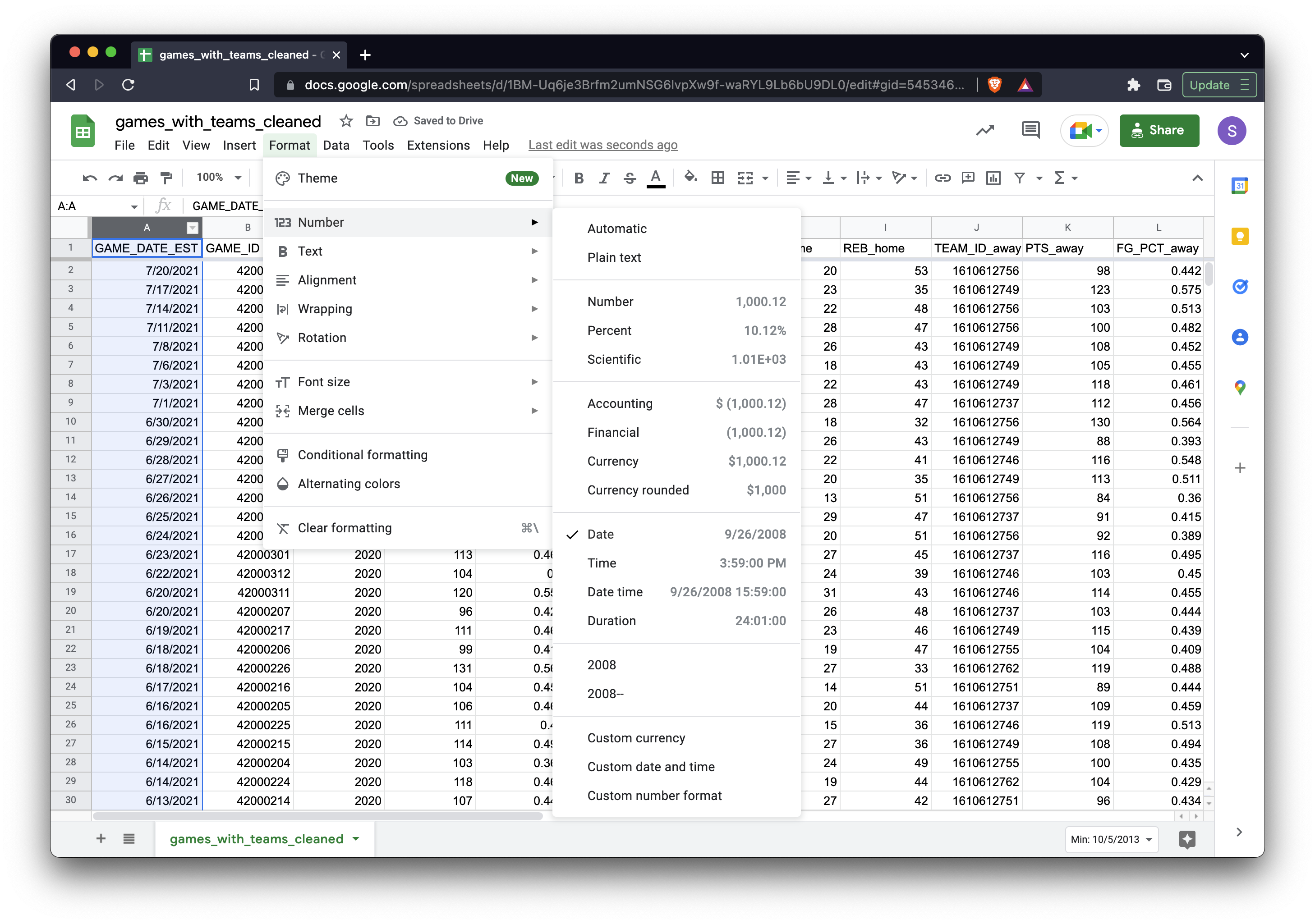 Data Types Preset Google