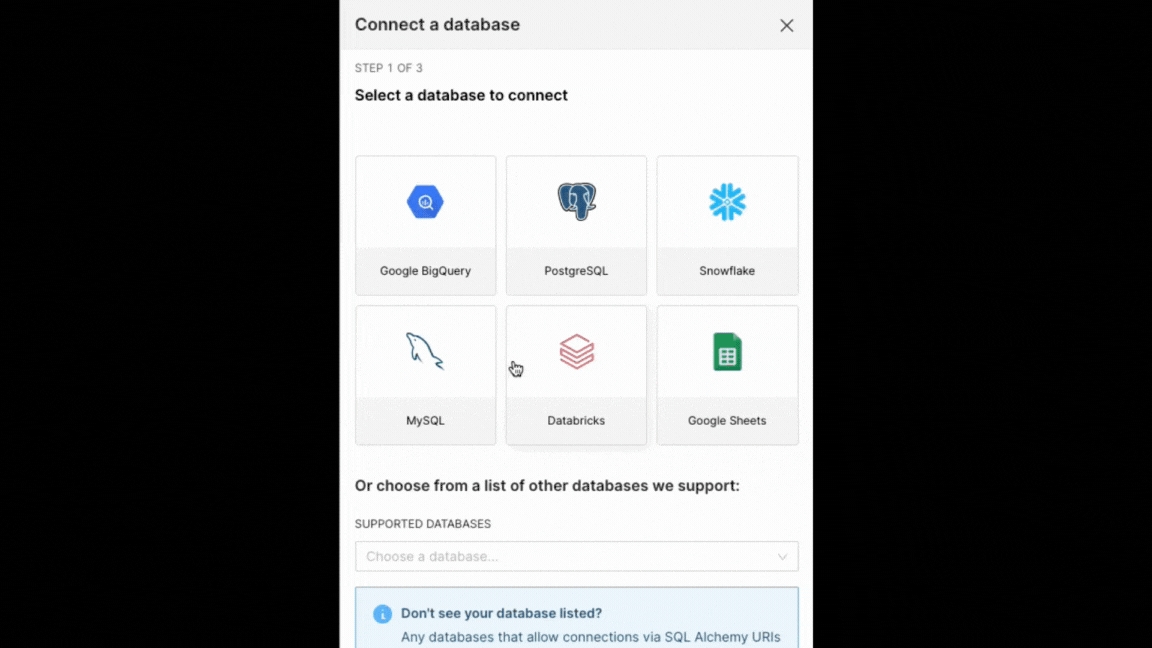 Databricks connection via form
