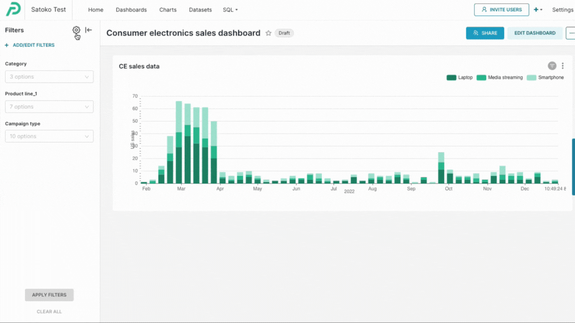 Horizontal filter bar