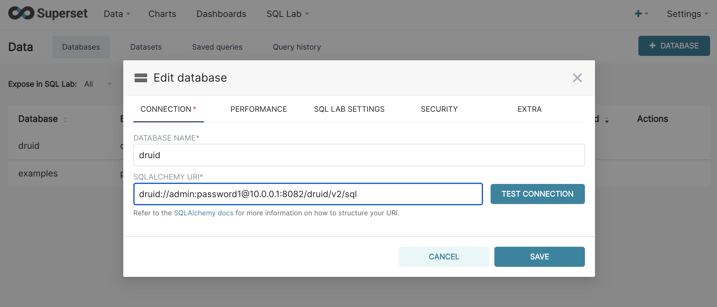 superset database connect screen