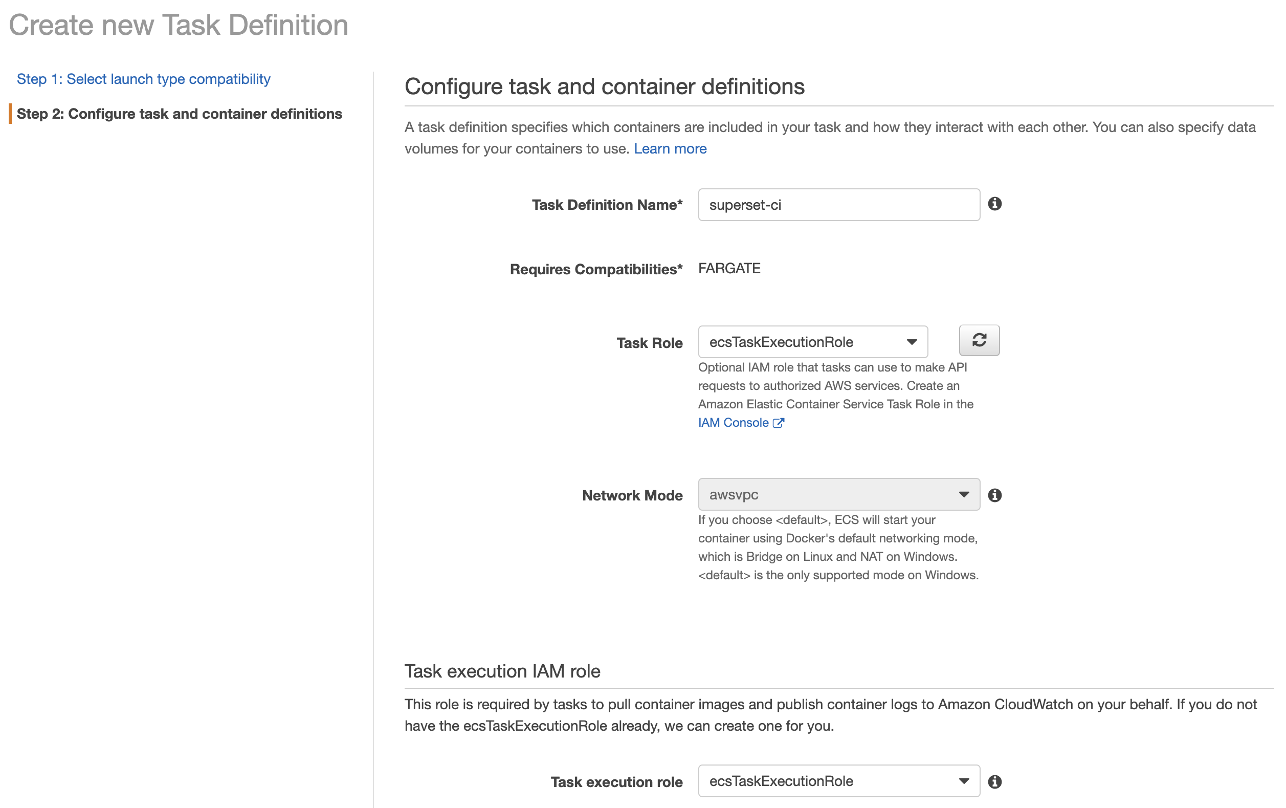 Task definition: options