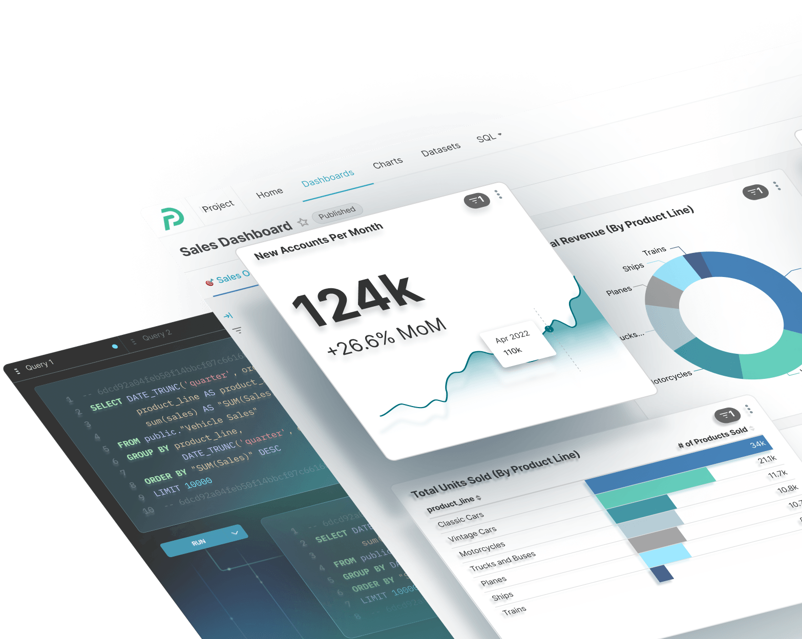 Preset platform illustration showing data visualization and analytics capabilities